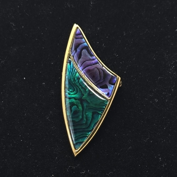 Vtg Signed Womens Butler Brooch Pin Abalone Shell MCM Iridescence Green-Purple - Picture 1 of 8